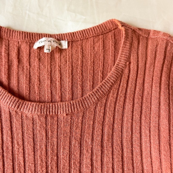 (btq) rust red ribbed long sleeve bodycon tie waist knit midi dress women’s sz M - Picture 8 of 10